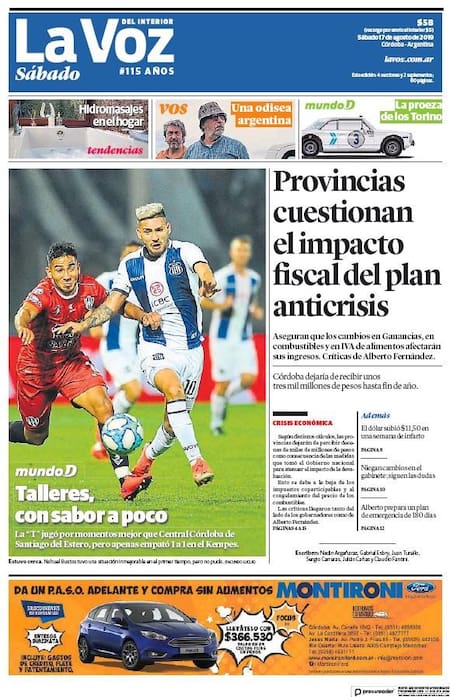 Tapas de Diarios, La Voz, Sábado 17-8-19