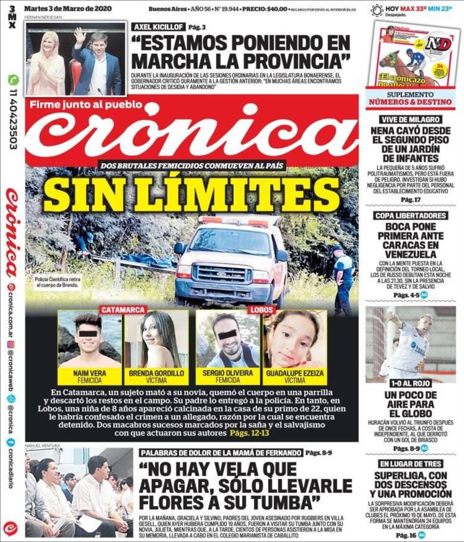 Tapas de diarios, Crónica, martes 3 de marzo de 2020