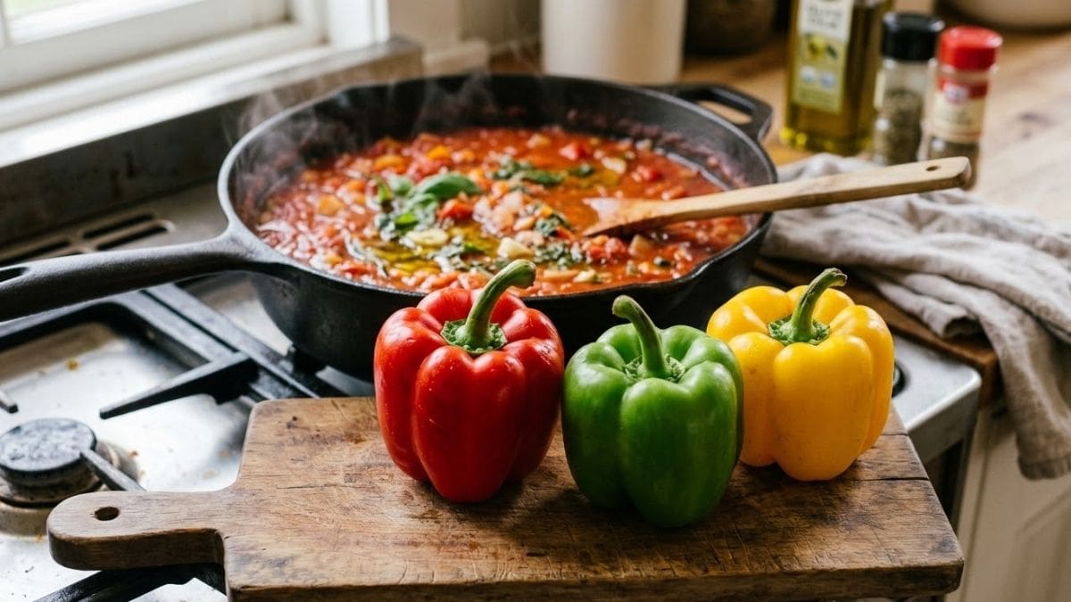 Aaron Adalja, chef, sobre la salsa: “El morrón rojo es más frutado y dulce, el verde tiene un sabor más vegetal y el amarillo queda en un punto intermedio”.