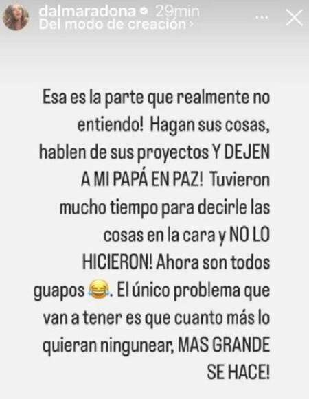 El posteo de Dalma. Foto: Instagram.