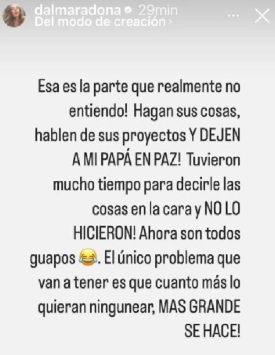 El posteo de Dalma. Foto: Instagram.
