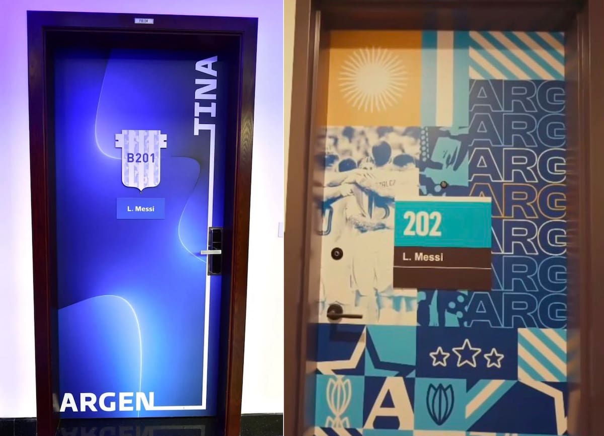 Las puertas de las habitaciones que ocupó Lionel Messi en Qatar 2022 (201) y en Kansas 2026 (202), un guiño que los hinchas relacionan con las estrellas del seleccionado argentino.