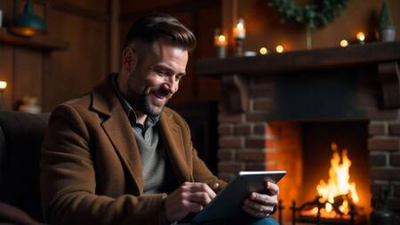 Persona feliz, trabajo, casa. Foto: Freepik AI.