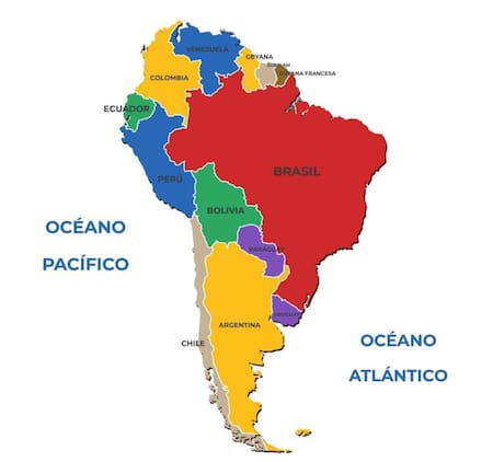 Mapa de América del Sur. Foto mundomapa.com