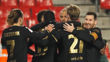 Festejo de Messi en el Barcelona por Copa del Rey, REUTERS