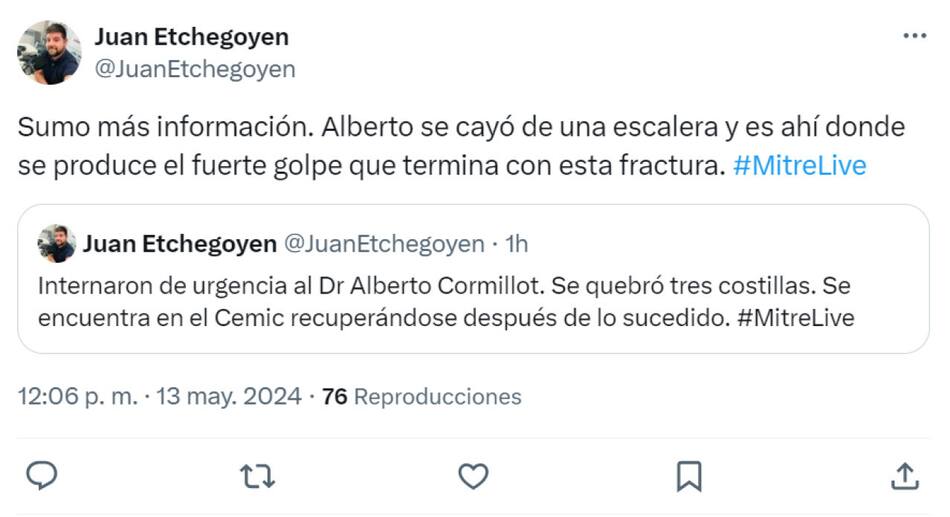 Información sobre la salud de Cormillot. Foto: X.