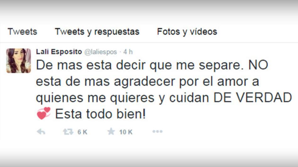 Tuit de Lali Espósito por separación