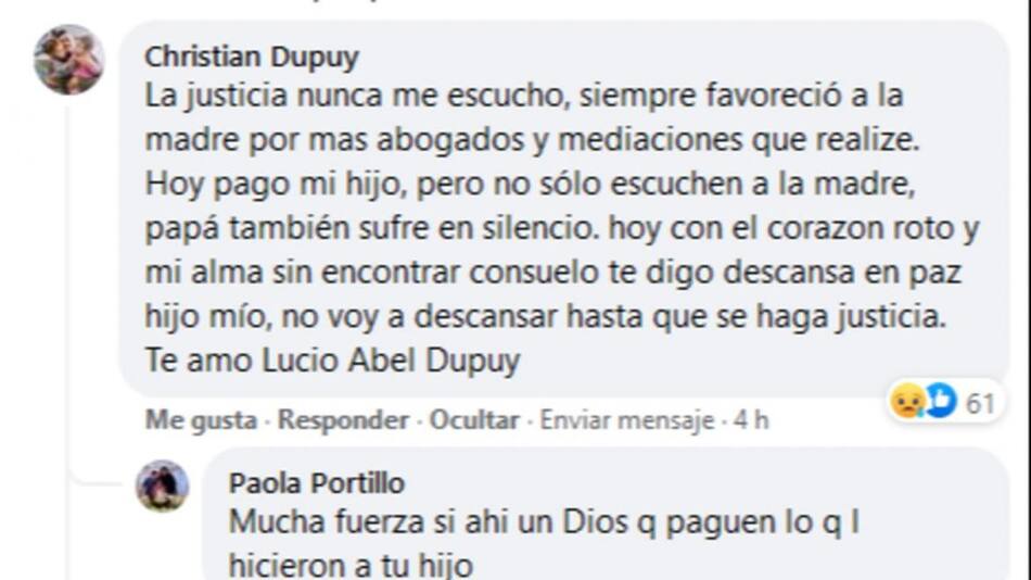 Christian Dupuy recordó en Facebook a su hijo asesinado a golpes