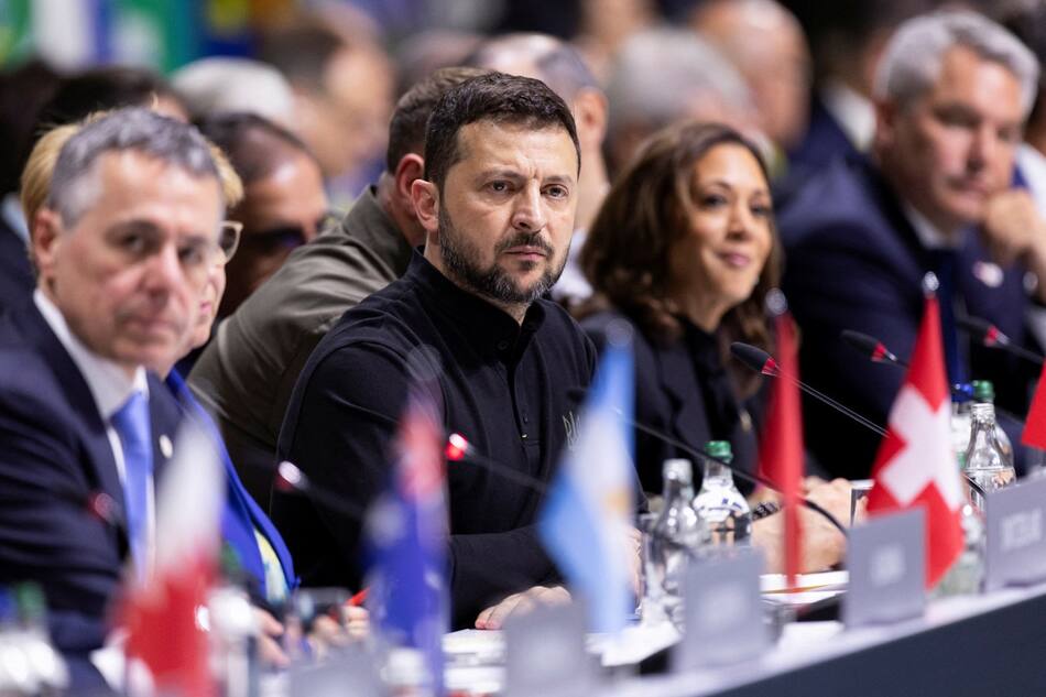 Volodimir Zelenski en la Cumbre por la Paz en Ucrania. Foto: Reuters