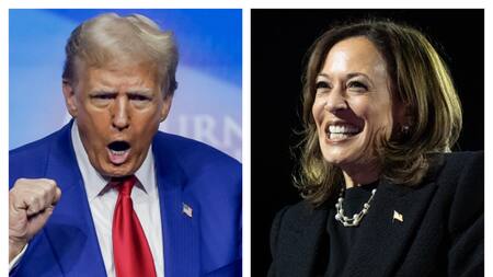 Donald Trump y Kamala Harris en el cierre de sus campañas. Foto: EFE.