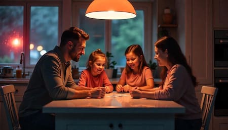 Familia, cartas, juegos, diversión. Foto: Freepik AI.