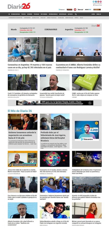 Tapas de diarios, Diario 26, lunes 22 de junio de 2020