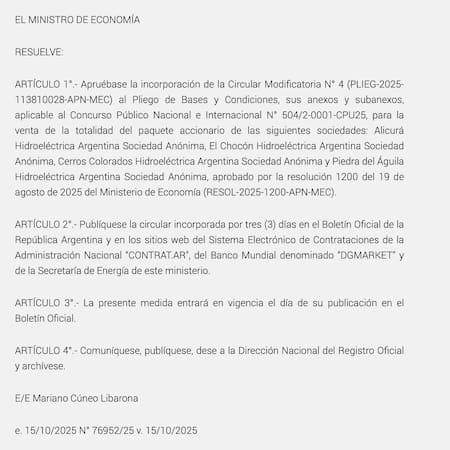 boletín oficial del gobierno de milei