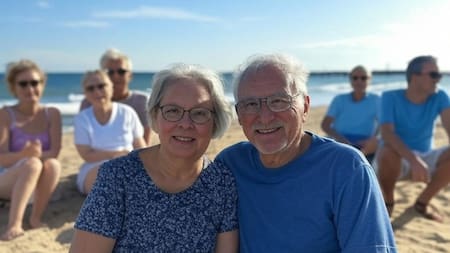 Jubilados en la Costa Atlántica. Foto: Grok.