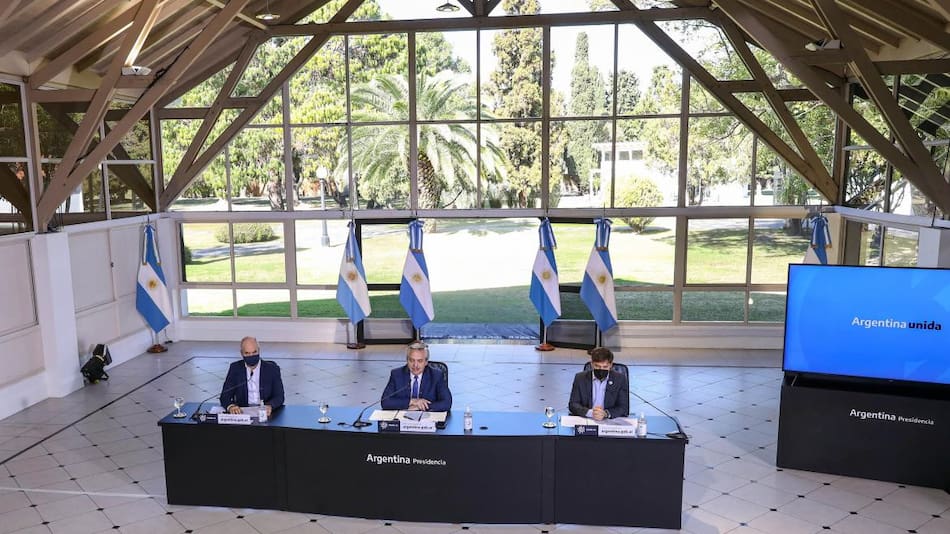 Alberto Fernández, Horacio Rodríguez Larreta, Axel Kicillof, anuncio de cuarentena en Quinta de Olivos, NA