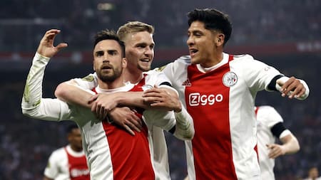 Festejo de Tagliafico en el Ajax campeón de la Eredivisie. Foto: EFE.