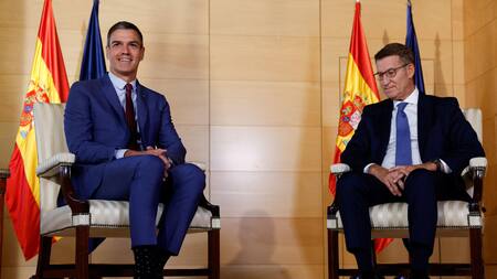 Reunión entre Pedro Sánchez y Núñez Feijóo. Foto: EFE.