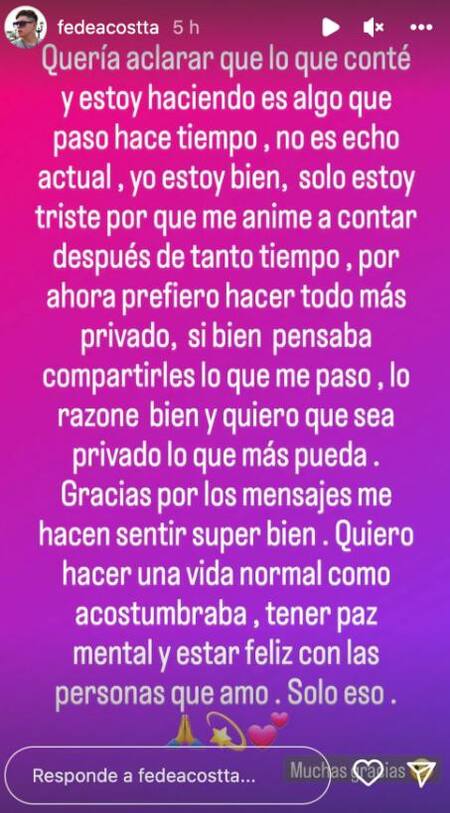 El descargo de Federico Acosta. Foto: captura Instagram/fedeacostta