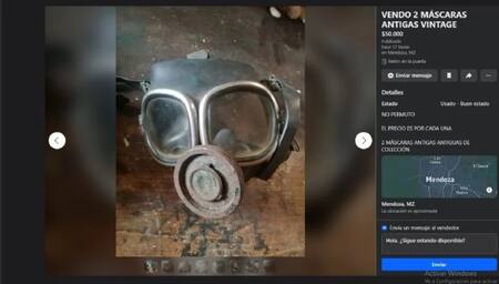 Un mendocino puso a la venta dos máscaras antigás vintage tras el boom de "El Eternauta". Foto: Marketplace.