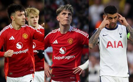 Lisandro Martínez, Alejandro Garnacho y Cuti Romero estarán en la final de la Europa League. Fotos: Reuters/Matthew Childs/Scott Heppell/David Klein