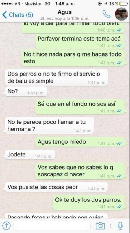 Agustín Rossi chats con su ex pareja - denuncia