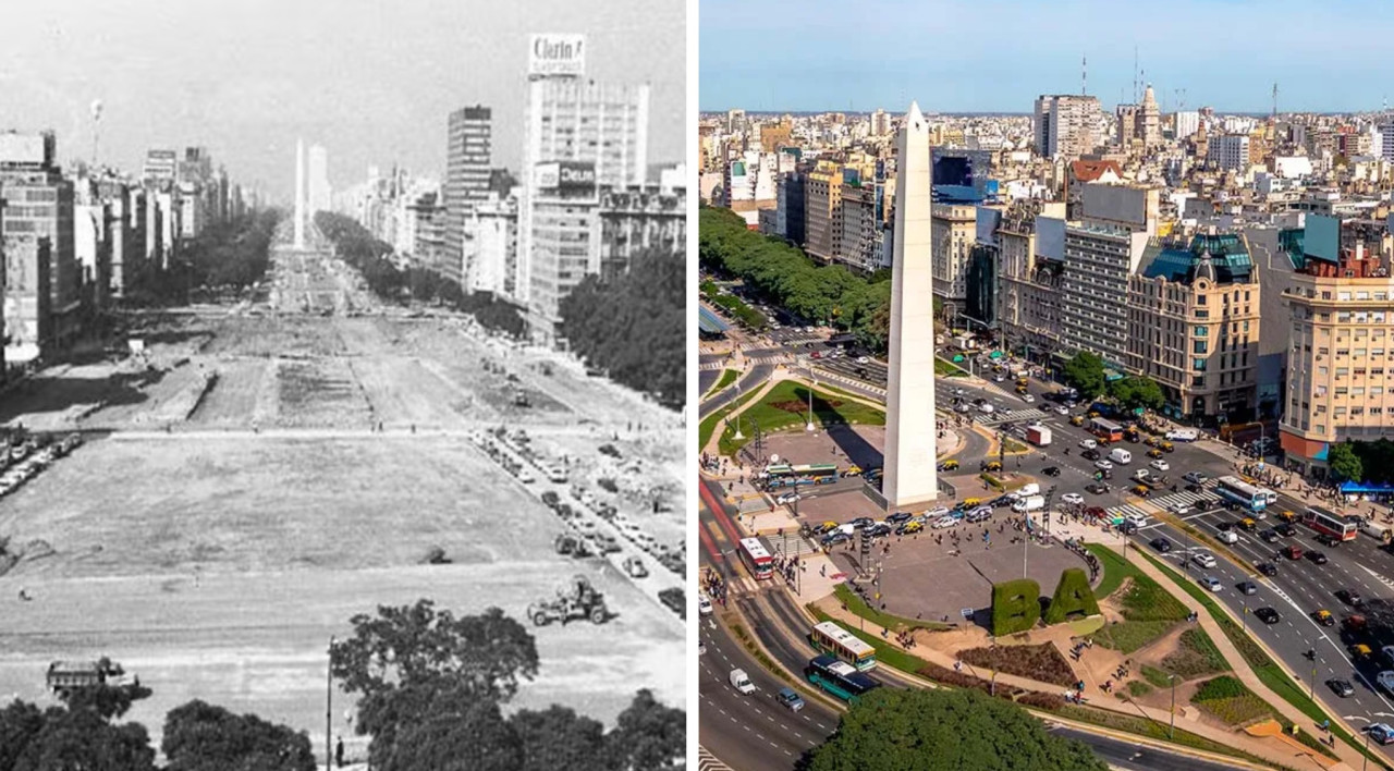Construcción de la 9 de Julio, antes y después