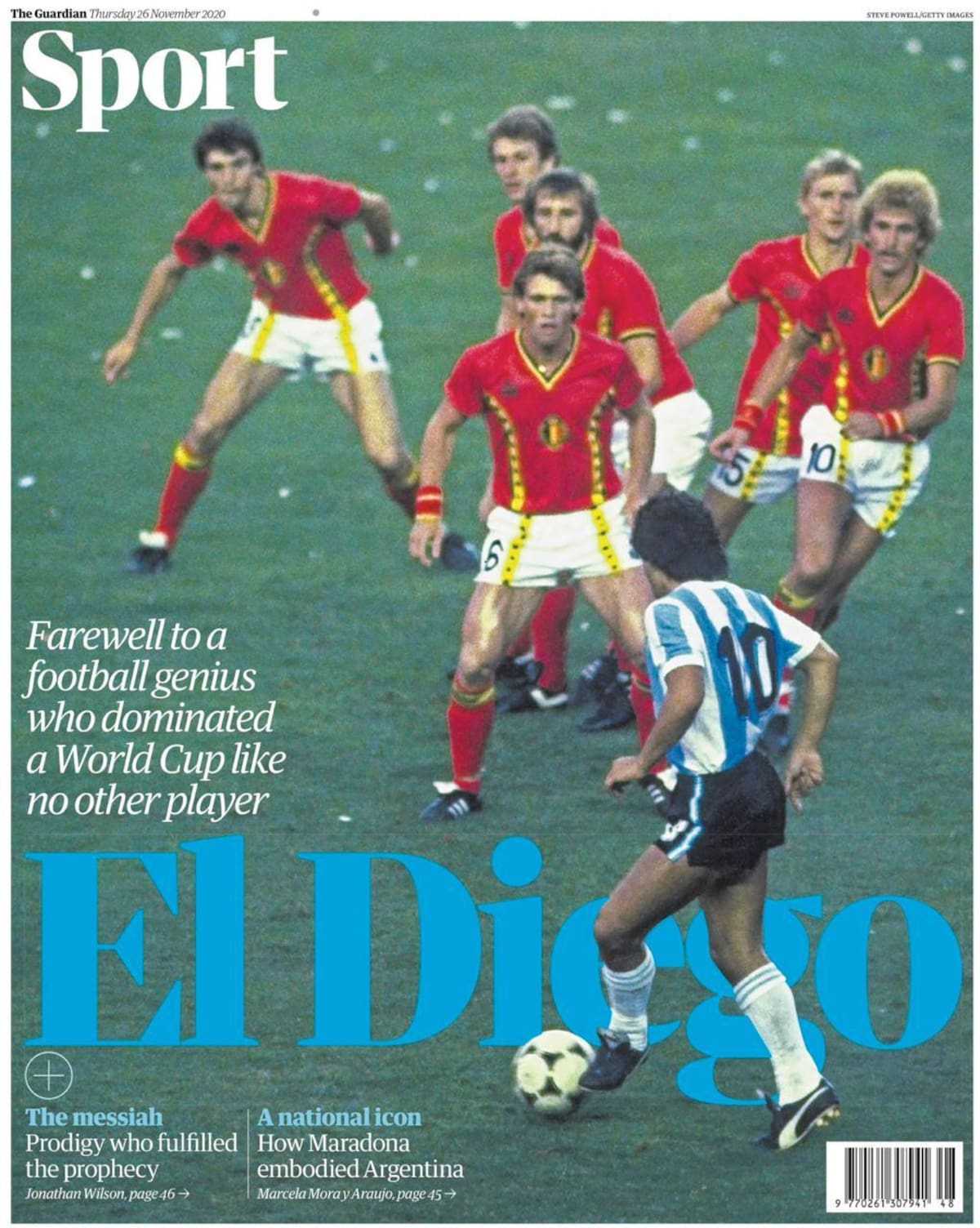 Muerte de Maradona por el diario inglés The Guardian Sport