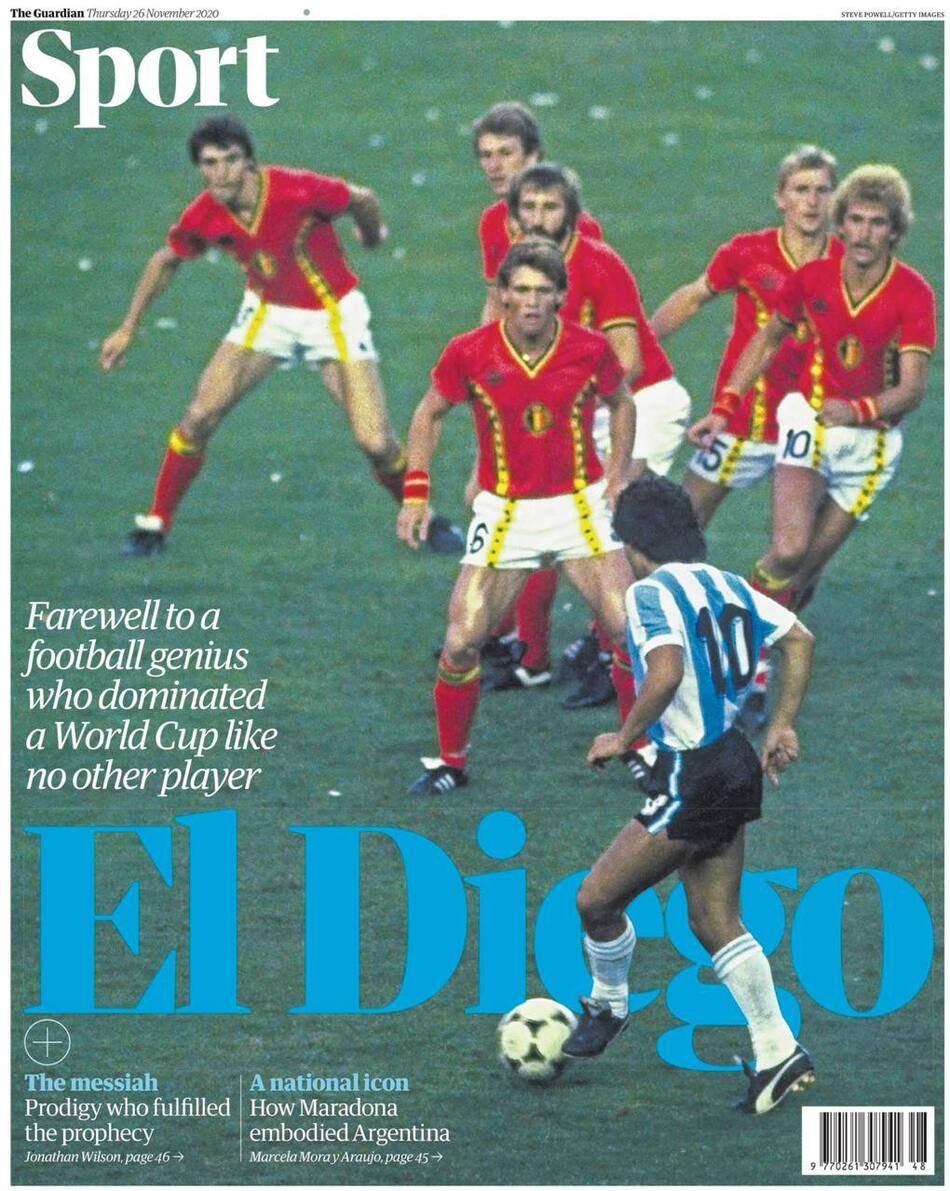 Muerte de Maradona por el diario inglés The Guardian Sport