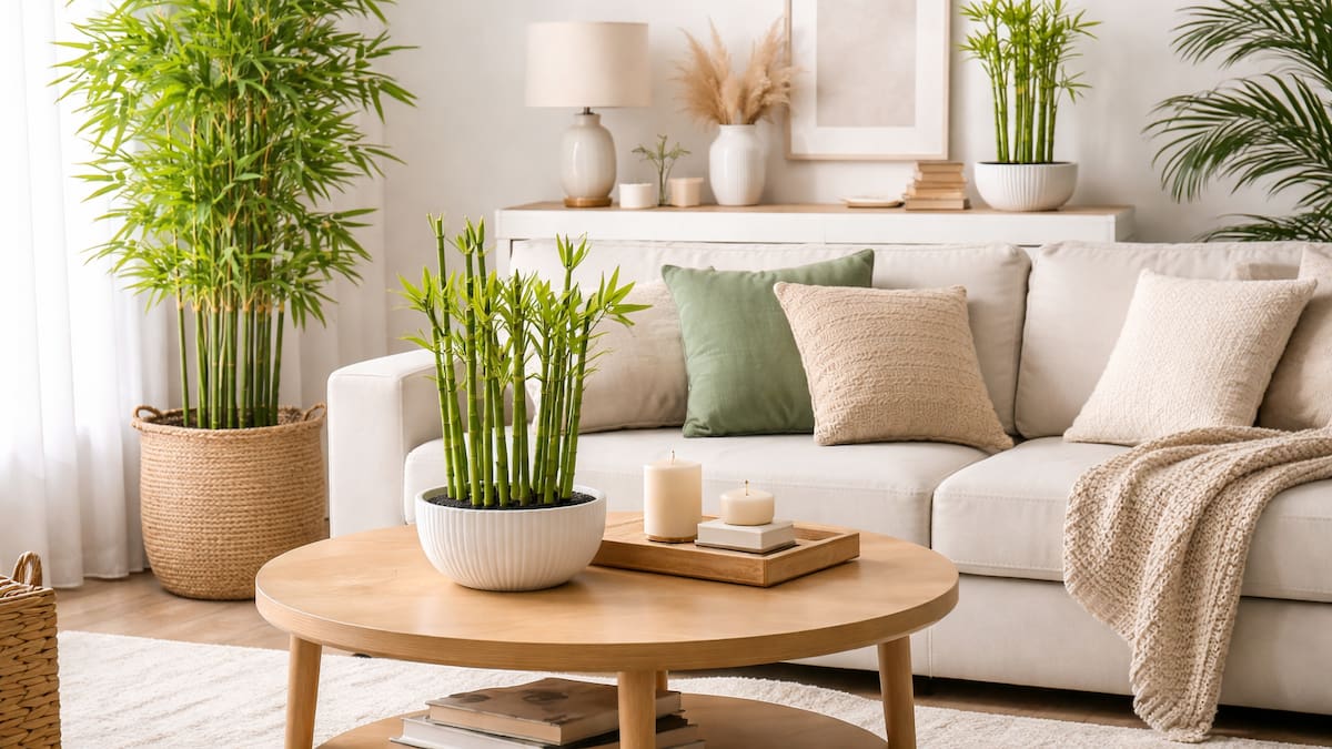 Plantas, decoración, hogar, bambú.