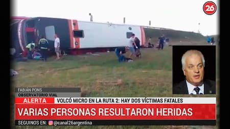Volcó micro en Ruta 2, Miguel Pons, Canal 26