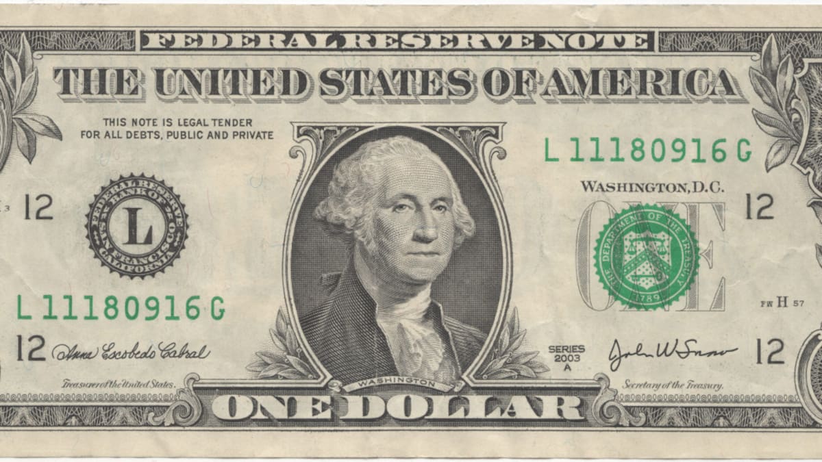 Un billete de un dólar convencional.