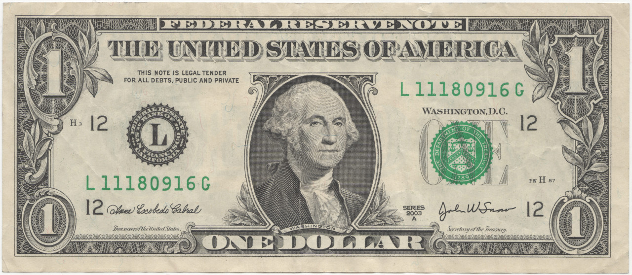 Un billete de un dólar convencional.