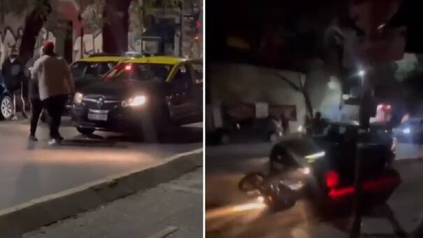 Video impactante: una feroz pelea entre taxistas en Palermo terminó con un motoquero atropellado