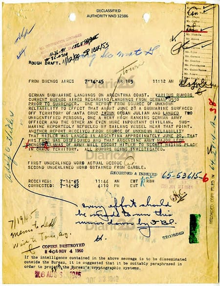 Documento del FBI, Adolf Hitler en Argentina, 14 de julio de 1945, nazis en Argentina, Adolf Hitler y Eva Braun, Diario 26