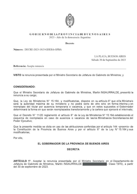 Renuncia Martín Insaurralde