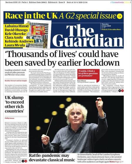 Tapas de diarios, Guardian, jueves 11 de junio de 2020