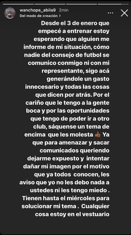 Wanchope, comunicado en Instagram