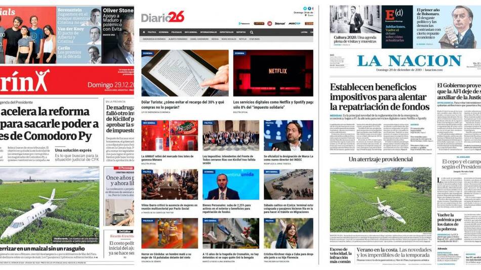 Tapa de diarios domingo 29 de diciembre de 2019