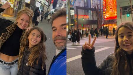 Nicolás Cabré junto a Rocío Pardo y su hija Rufina en Tokio. Foto: NA.