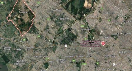 La zona de Cuartel V, en Moreno, donde sucedió la tragedia. Foto: Google Maps.