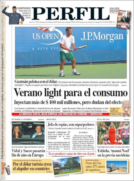 Tapa de diarios, Perfil, domingo 22 de diciembre