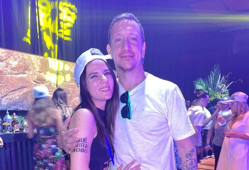 Nicolás Vázquez y Gimena Accardi en la fiesta de Messi. Foto: Instagram @nicovazquezok.