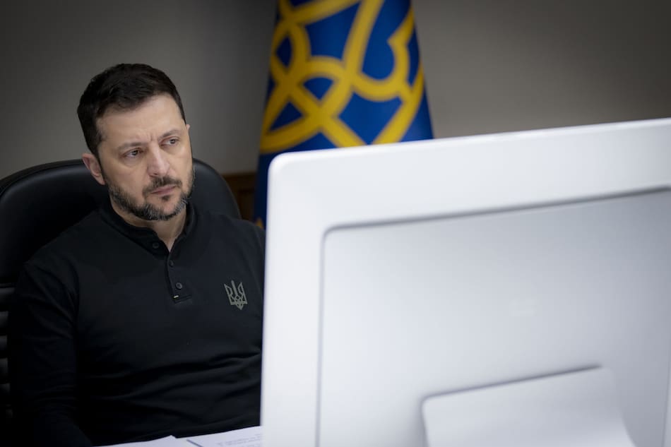 Volodimir Zelenski en la reunión de "Coalición de los Voluntarios". Foto: EFE.