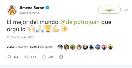 Mensaje de Jimena Barón a Del Potro - Twitter