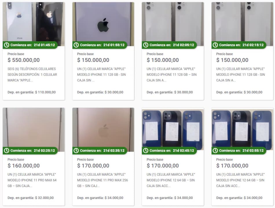 Los celulares que ofrece ARCA. Foto: captura Banco Ciudad.