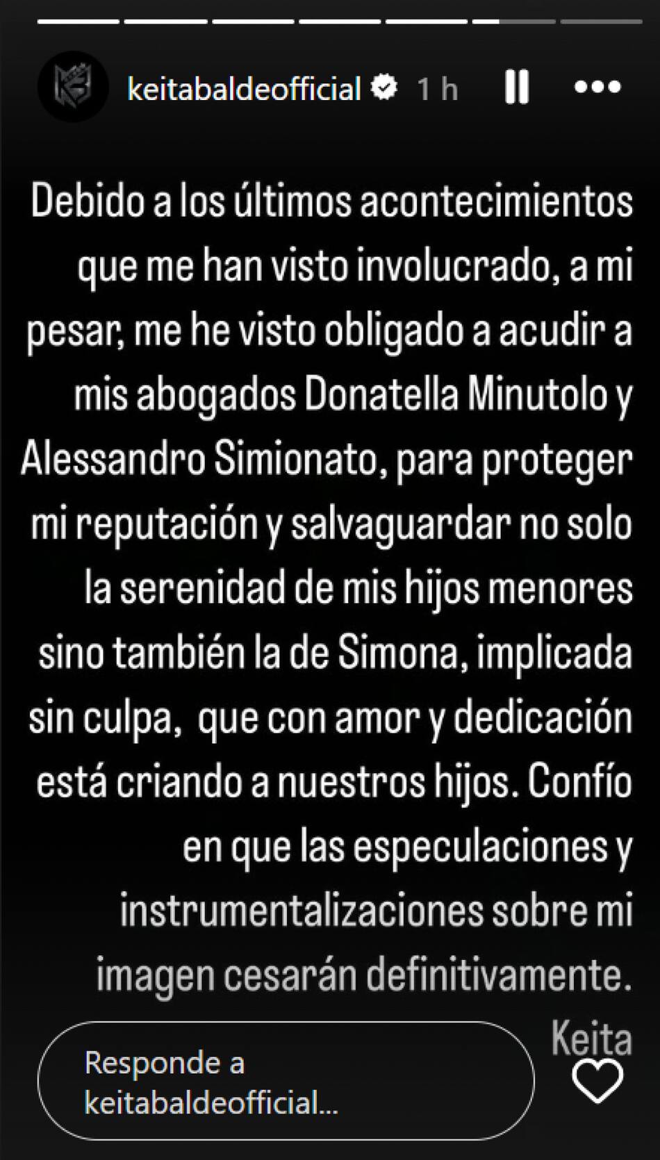El comunicado de Keita Baldé. Foto: Instagram.