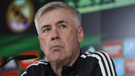 Conferencia de prensa de Carlo Ancelotti. Foto: EFE.