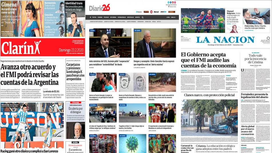 Tapas de diarios, domingo 23 de febrero de 2020