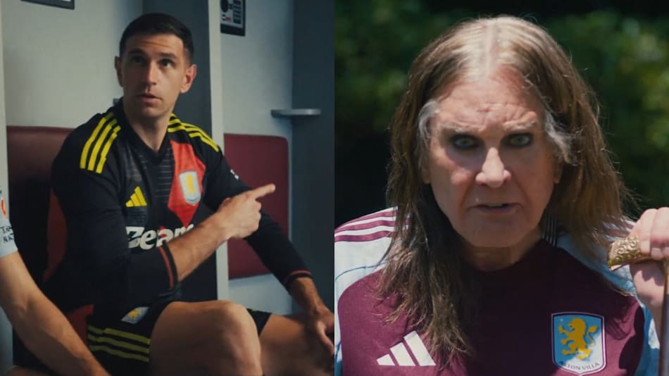 Dibu Martínez y Ozzy Osbourne, juntos en el video del Aston Villa. Foto: Captura video.