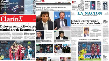 Tapas de diarios argentinos, domingo 18-08-19